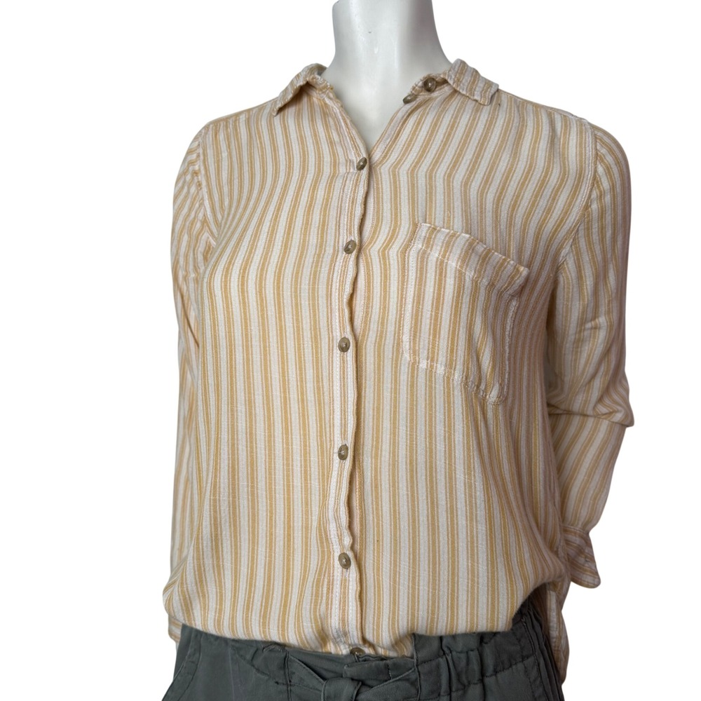 American Eagle Striped Button Down Top 100% Viscose Yellow Cream Lightweight S